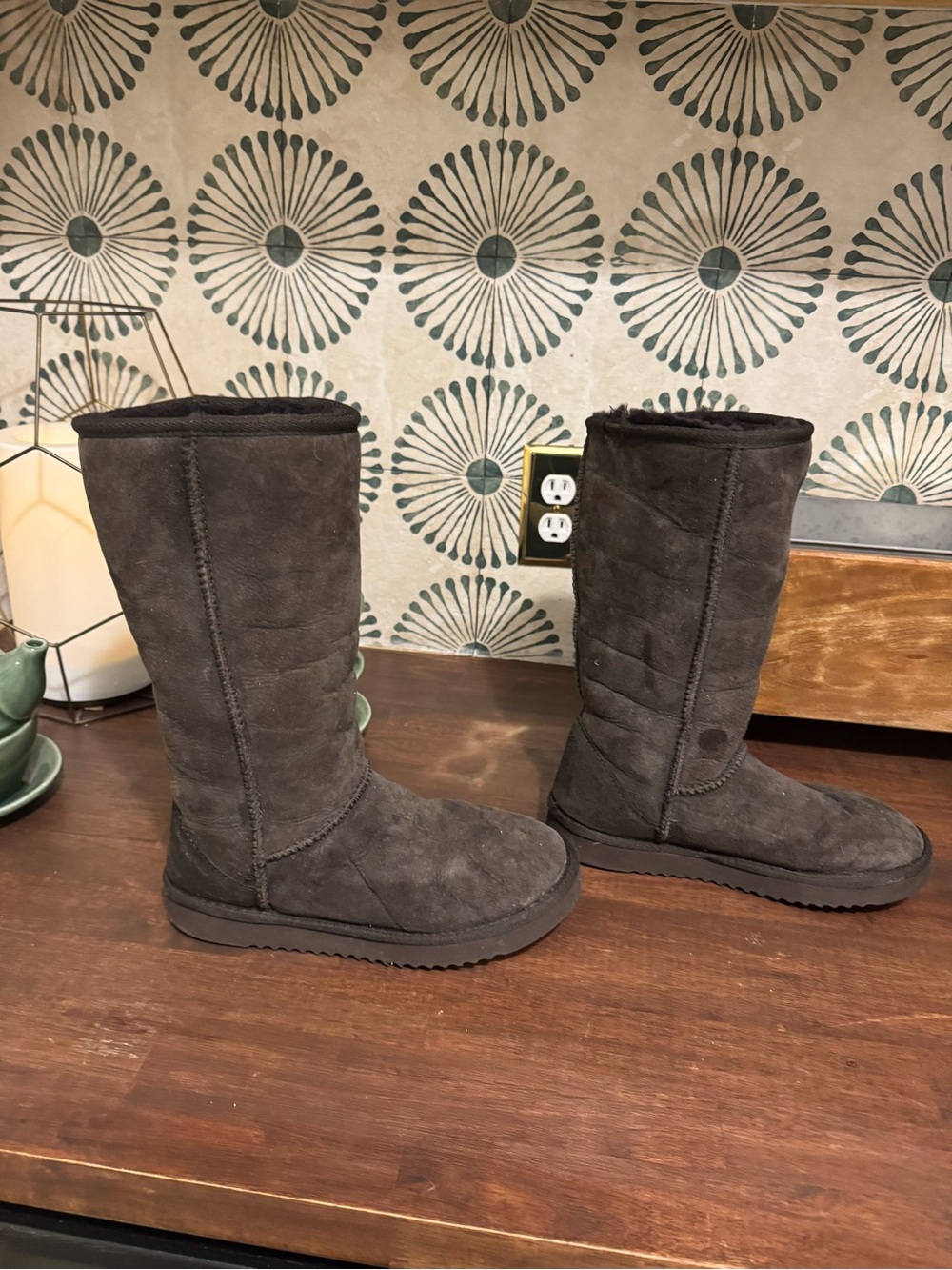 Classic Women's Tall sheepskin Suede Winter Boot in Dark charcoal